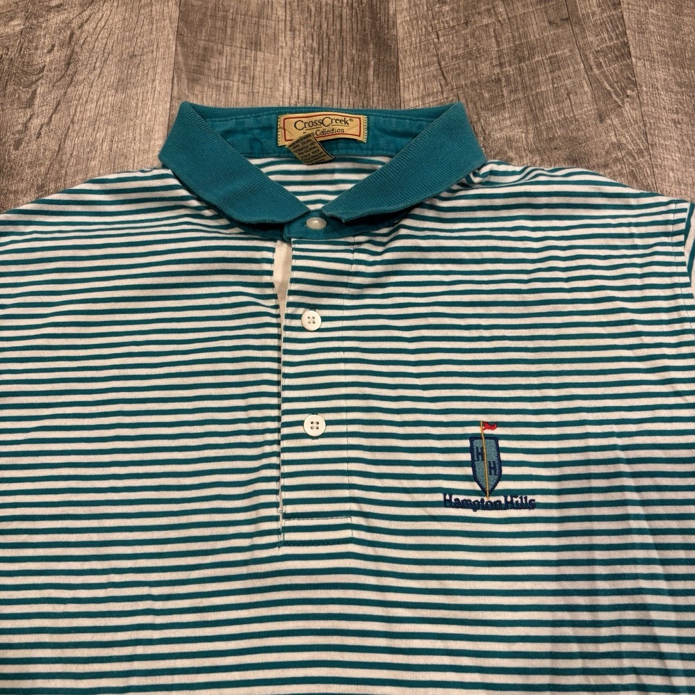 Vintage Made In USA Polo Shirt Hampton Hills New York Cotton Striped Men's L 90s